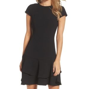 Eliza J Stretch Ruffle Crepe Sheath Minidress, Sz2